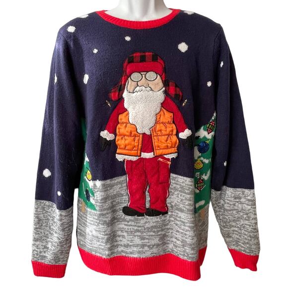 Jolly Sweaters Happy Hunting Santa Claus Ugly Christmas Sweater Size Large - Picture 1 of 5